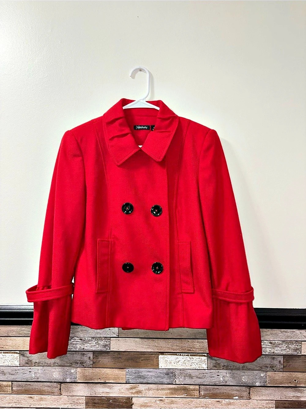 Relativity Red Pea Coat Size 6 Wool Blend
